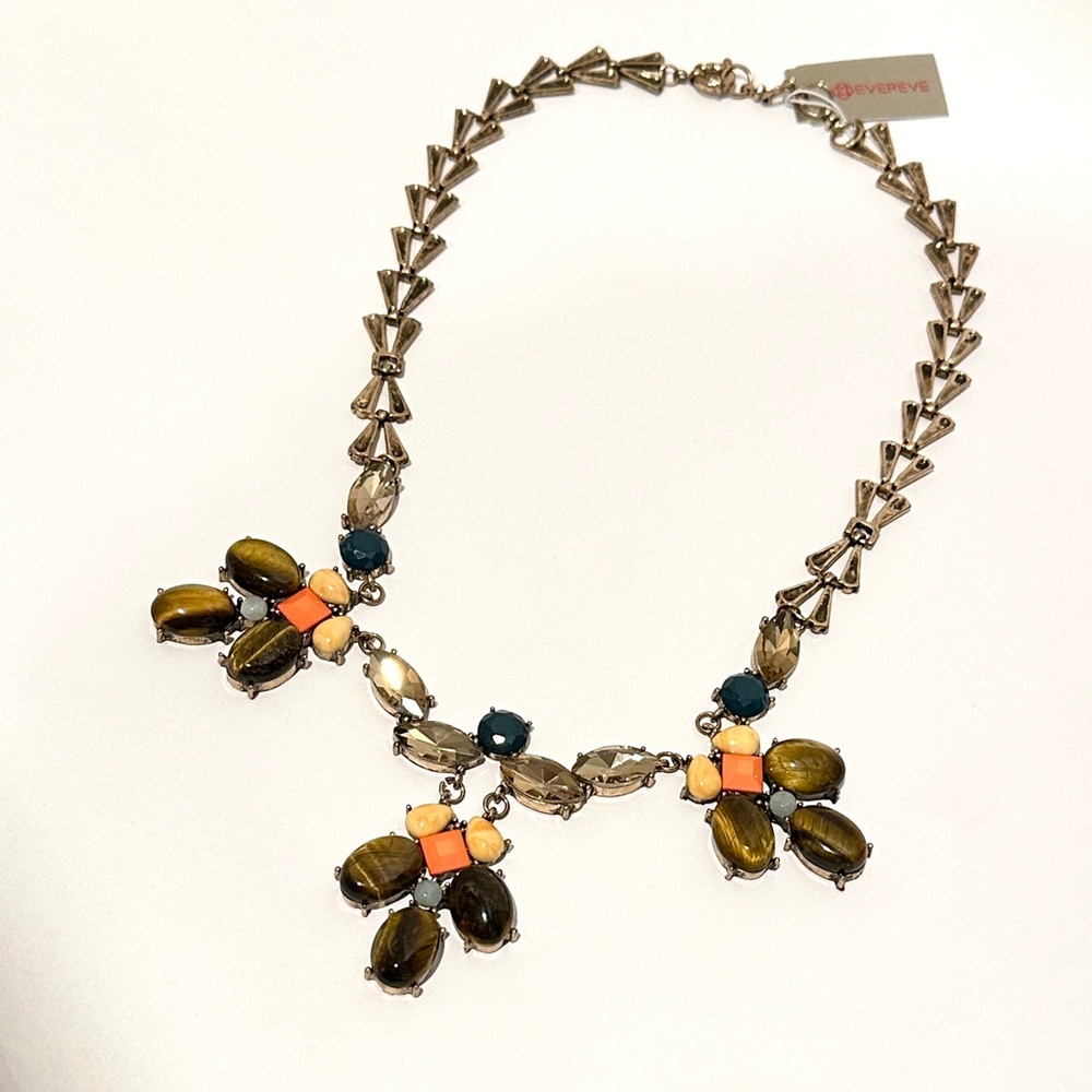 EVEREVE Sunset-Toned Tigers Eye & Citrine Brass Statement Necklace | NWT - Picture 7 of 8